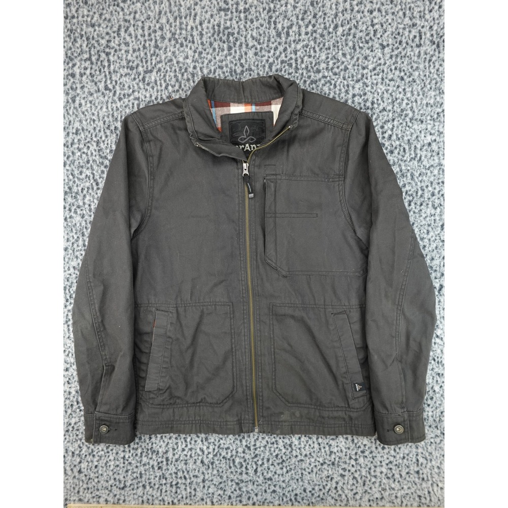 Prana‎ Canvas Work Jacket Mens Small Dark Gray Flannel Lined Full Zip Utility